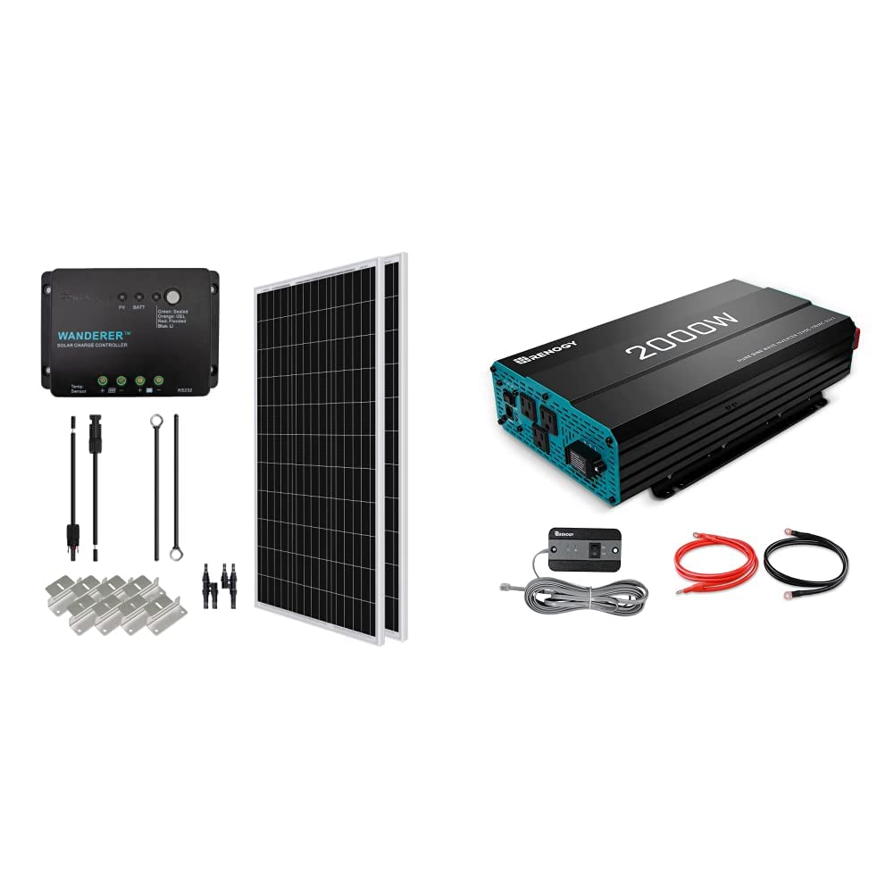 200 Watt 12 Volt Monocrystalline Solar Panel Starter Kit & 2000W Pure Sine Wave Inverter E95790