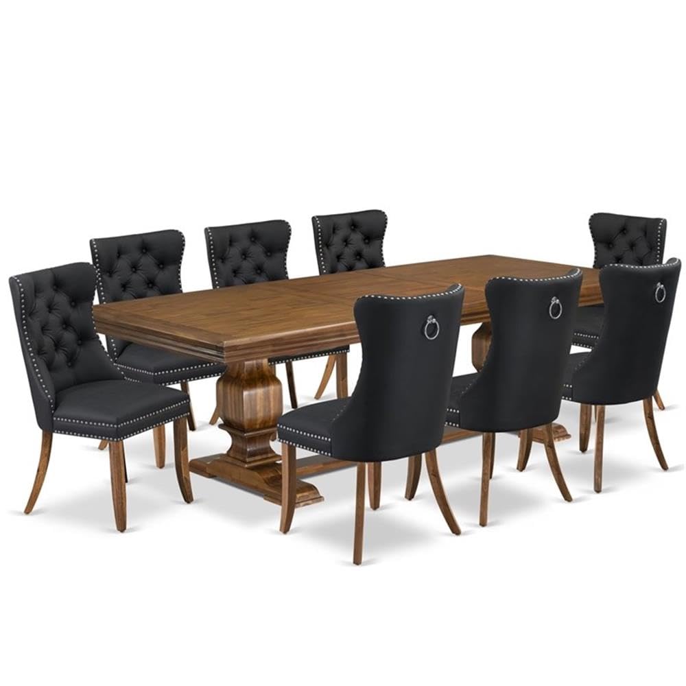 9-Piece Acacia Wood Dining Table Set with Faux Leather Chairs N174042