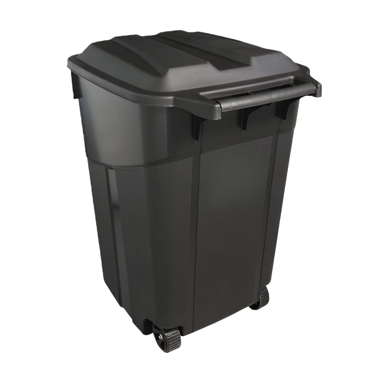45 Gallon Black Wheeled Trash Can with Lid C7393