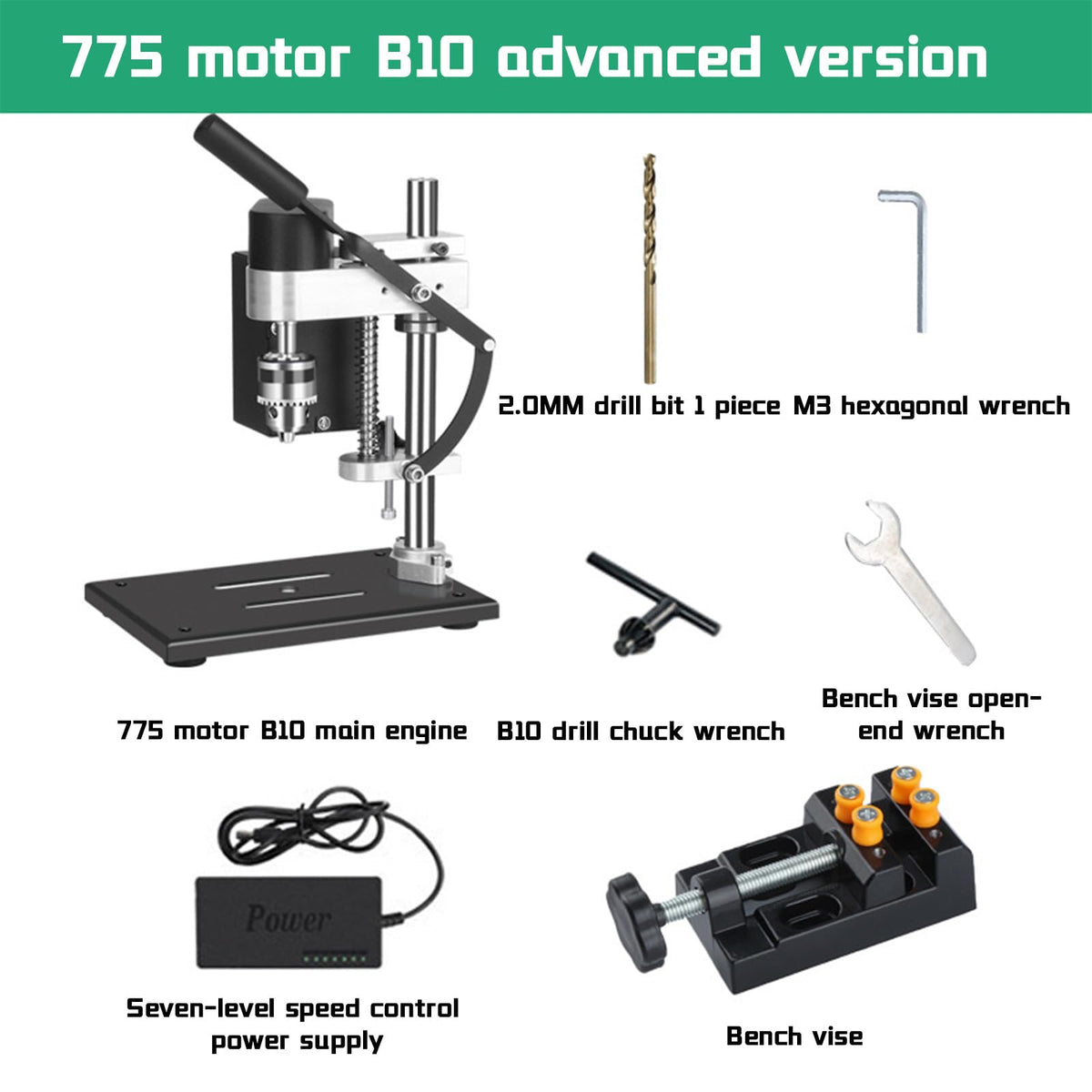Benchtop Drill Press 0.6-6mm B10 Chuck 7-Speed Adjustable Electric T56384