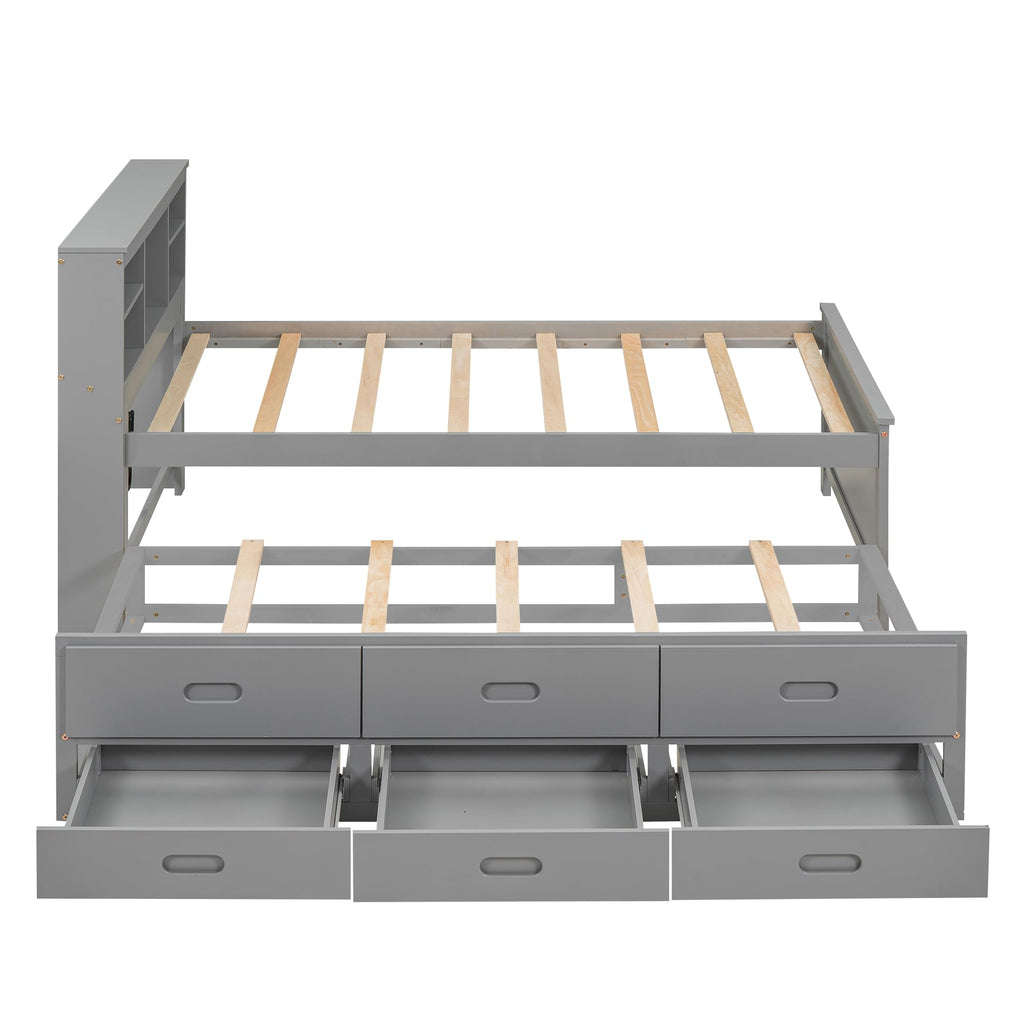 Twin Size Wood Platform Bed with Trundle and 3 Drawers P276521