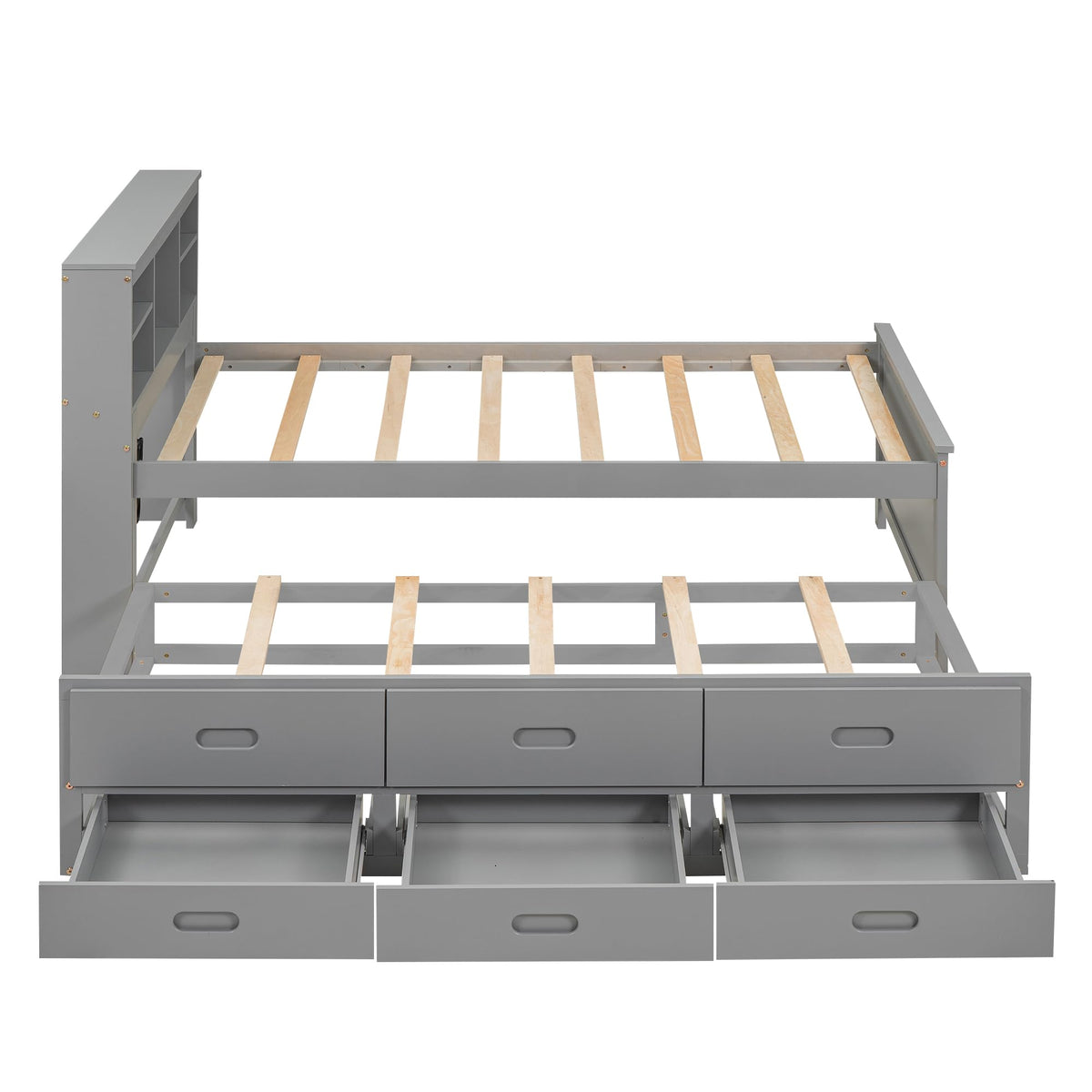 Twin Size Wood Platform Bed with Trundle and 3 Drawers P276521