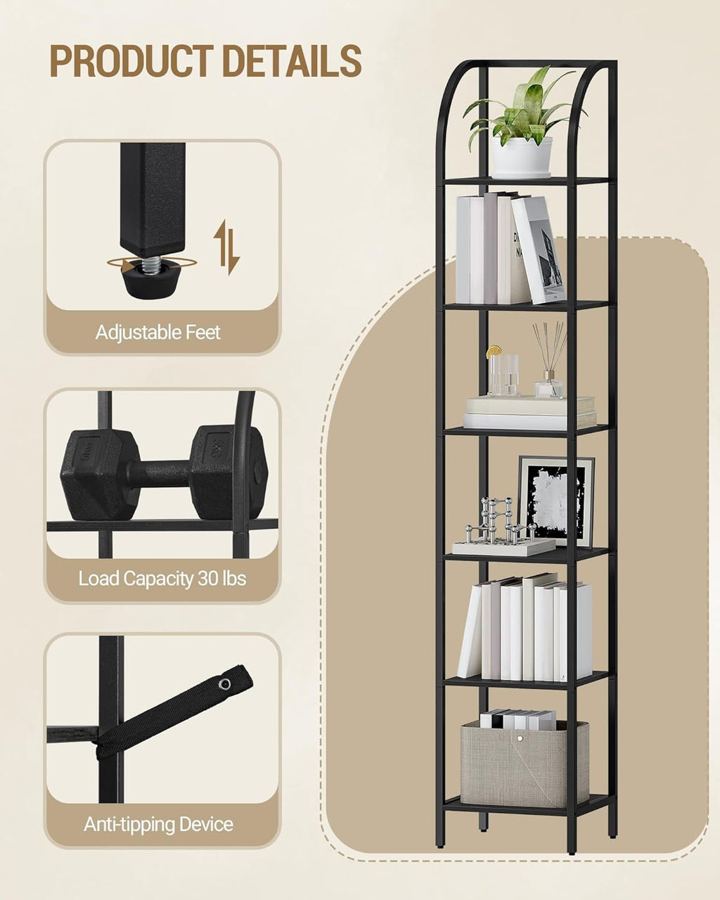 Narrow Bookshelf with Steel Frame R944