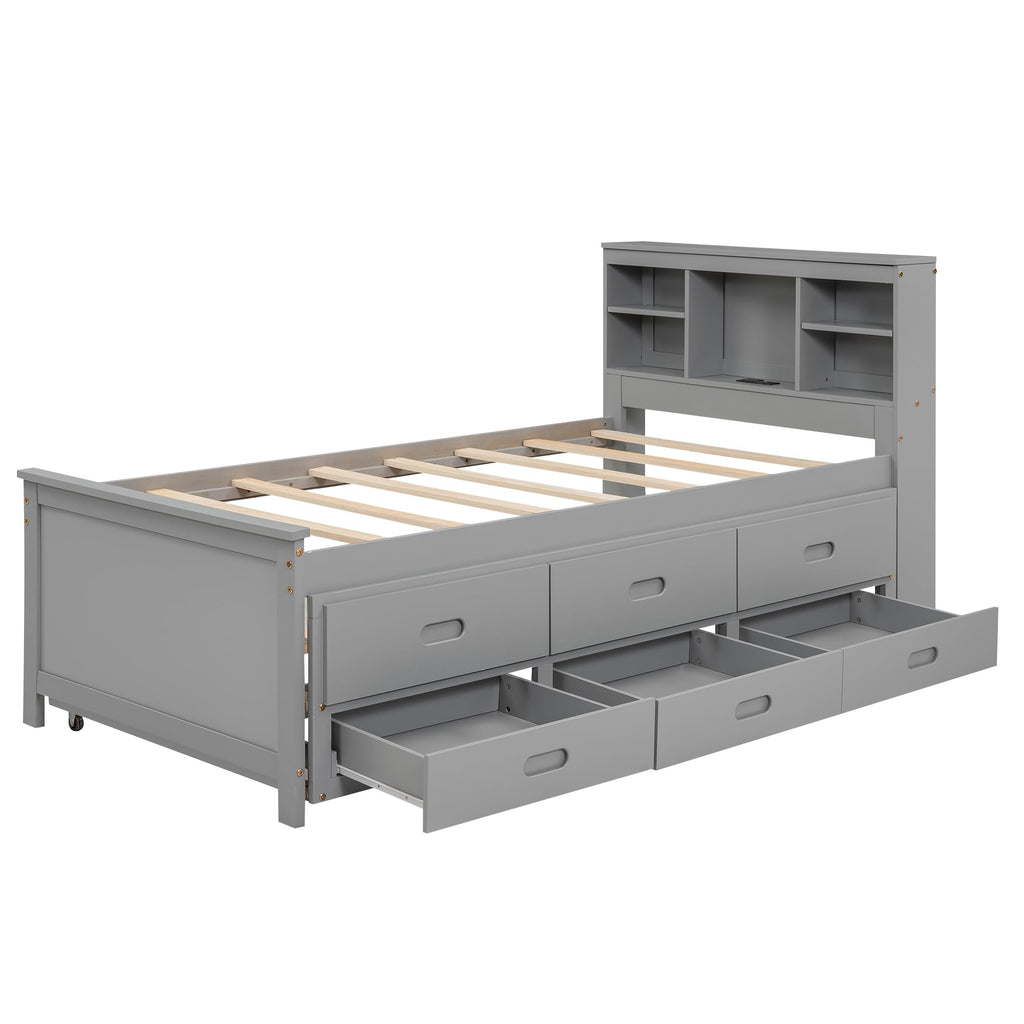 Twin Size Wood Platform Bed with Trundle and 3 Drawers P276521