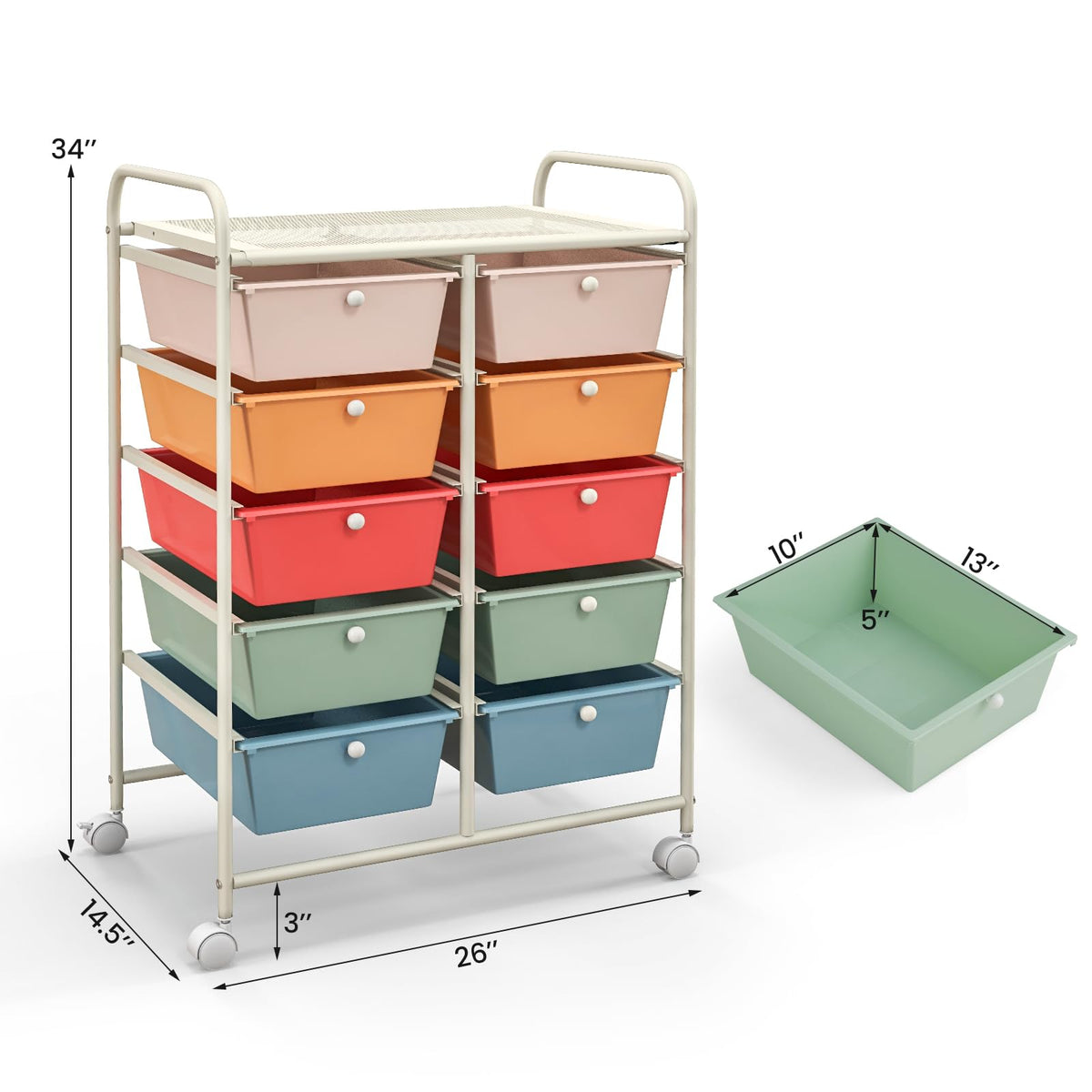 10 Drawer Rolling Storage Cart with Metal Frame N10799