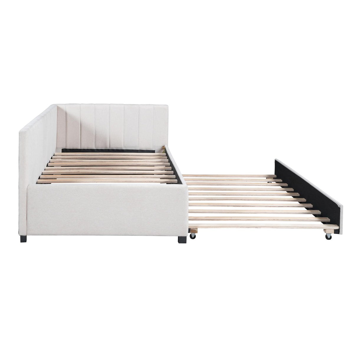 Beige Linen Upholstered Daybed with Trundle Twin Size W995