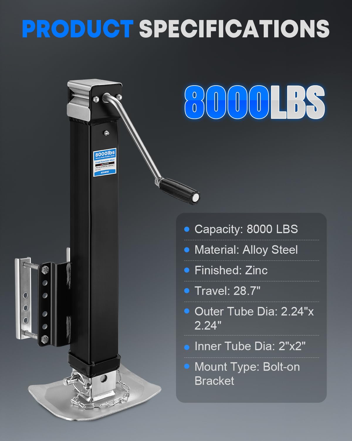 8000 lbs Adjustable Manual Trailer Jack H87345