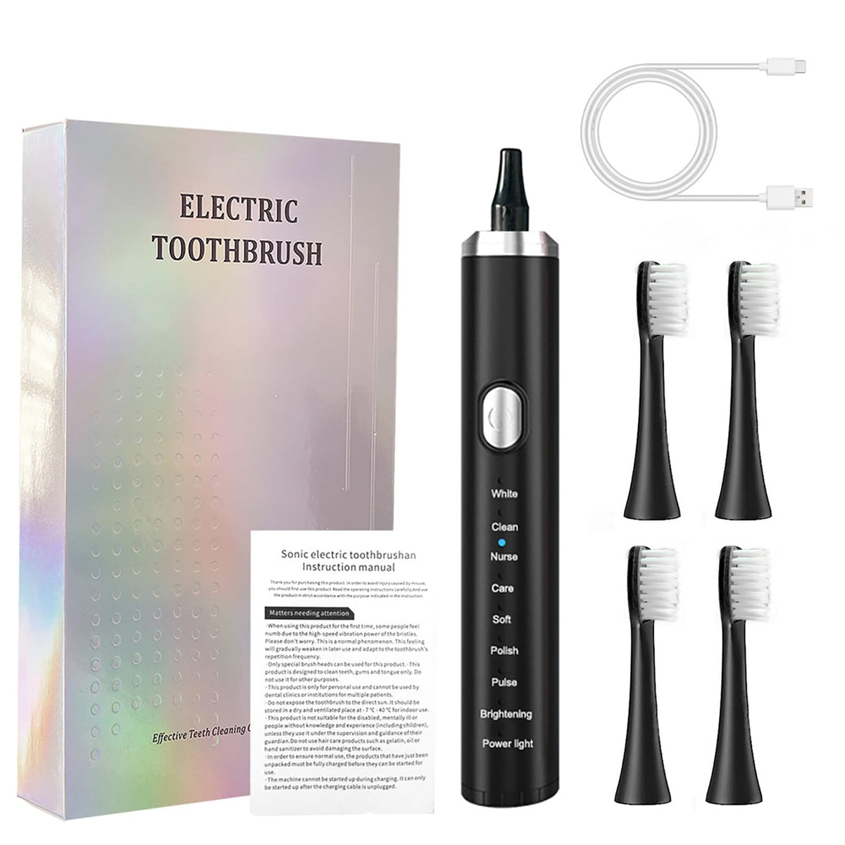 Rechargeable Electric Toothbrush with 4 Replacement Heads D196