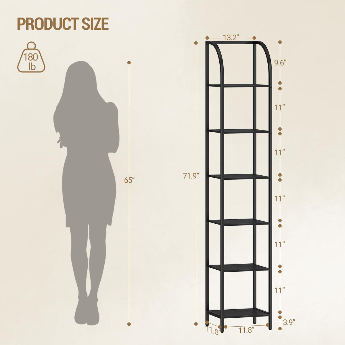 Narrow Bookshelf with Steel Frame R944