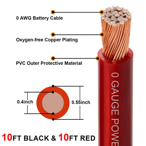 0 Gauge CCA Battery Cable 10FT Red 10FT Black X57289