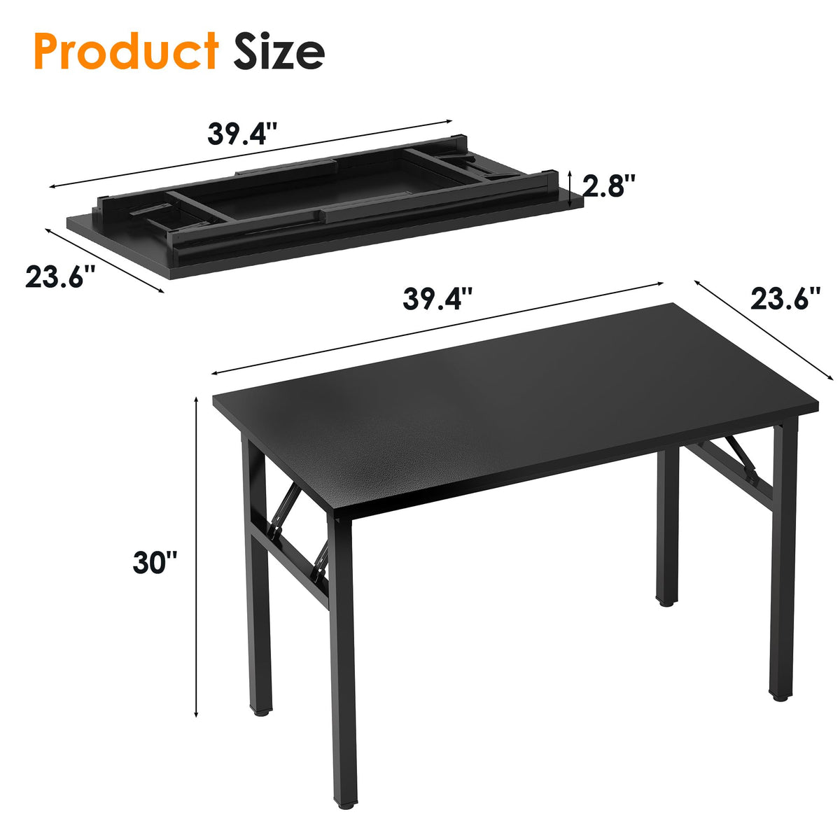 39.4 Inch Black Folding Computer Desk I5526