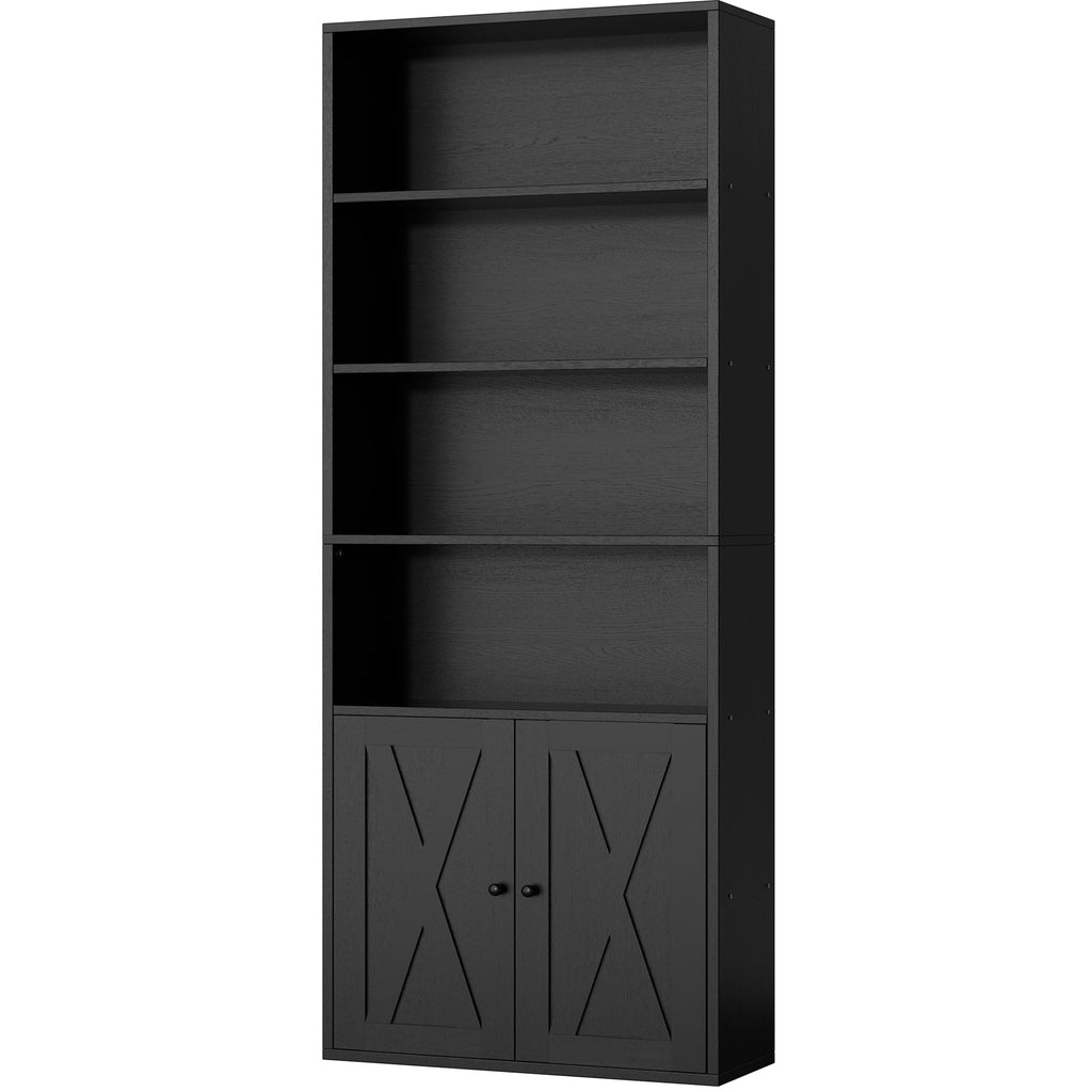 Black 6 Shelf Bookshelf with Doors T553