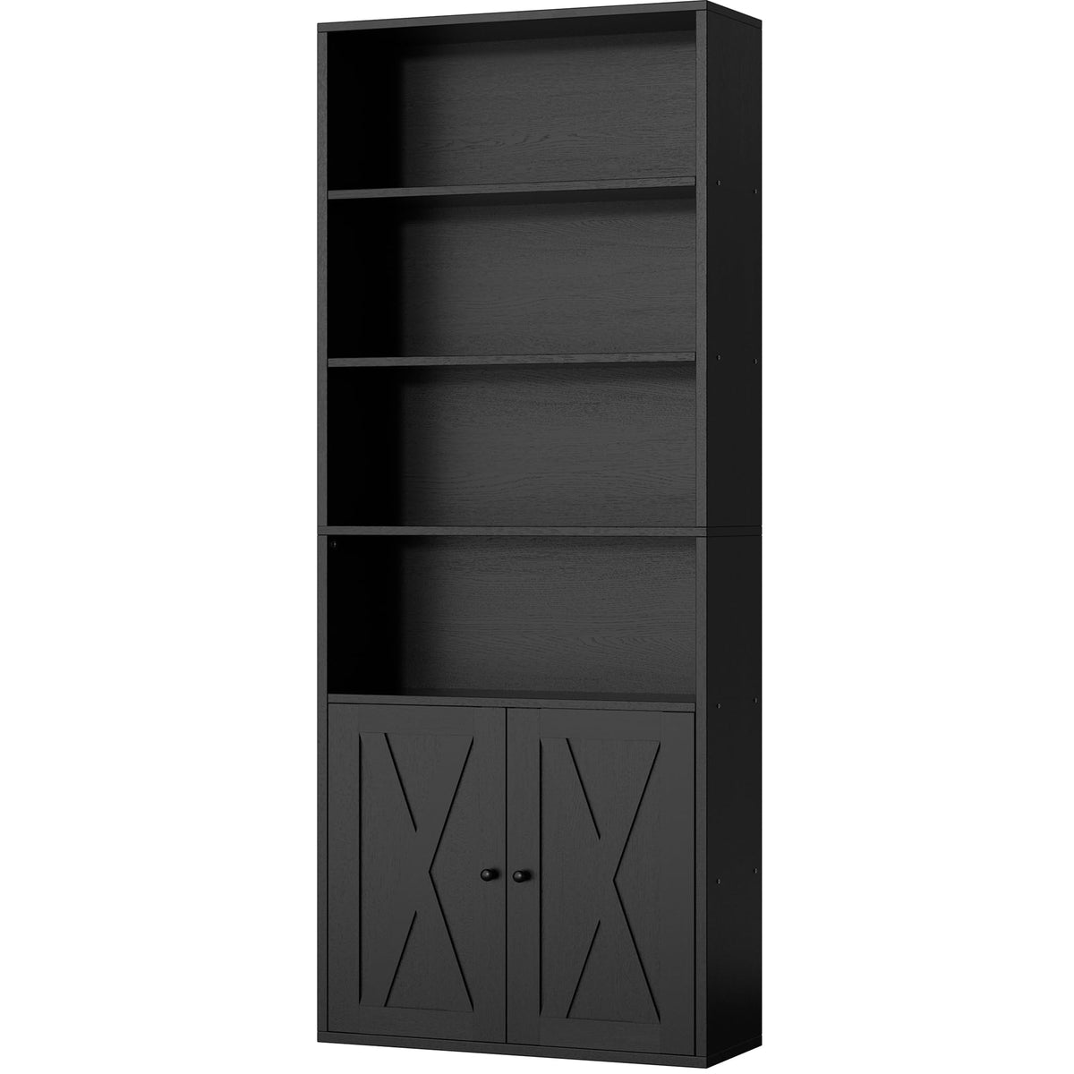 Black 6 Shelf Bookshelf with Doors T553