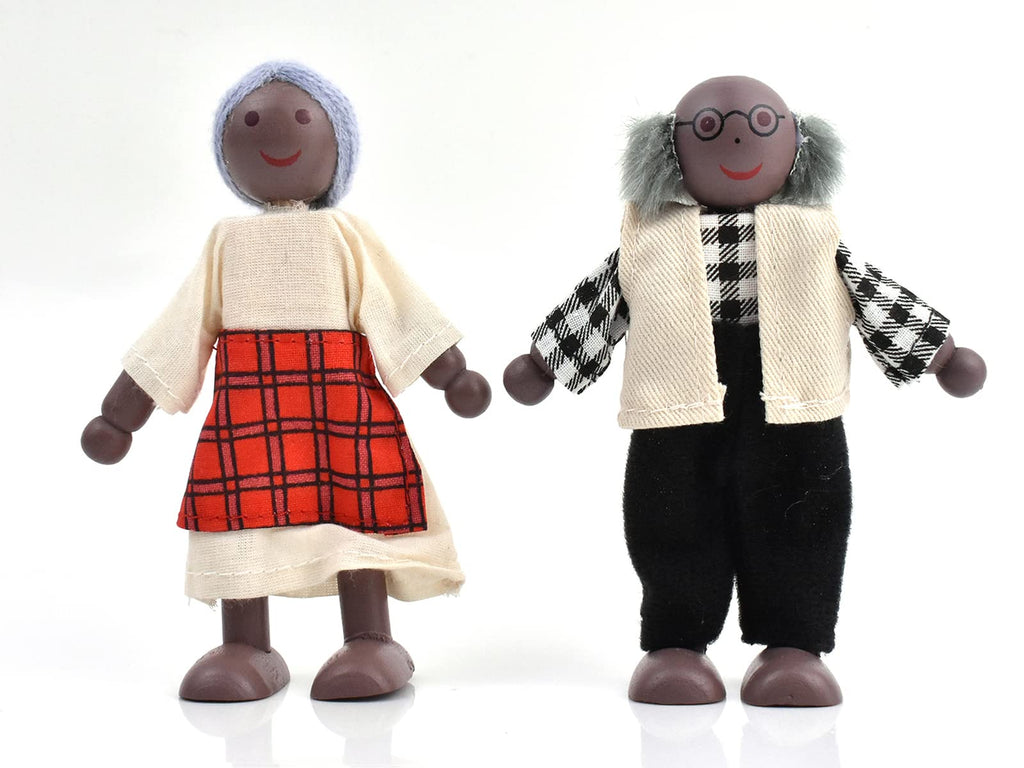 Wooden Dollhouse People 7 Pcs Family Figures with 2 Pets V509