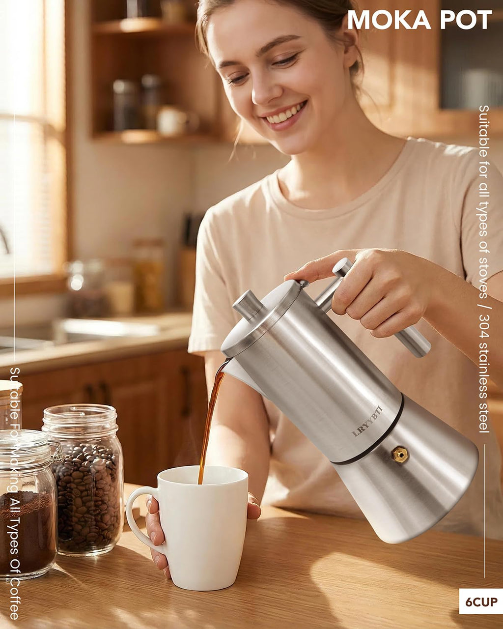 6 Cup Stainless Steel Stovetop Moka Pot H947