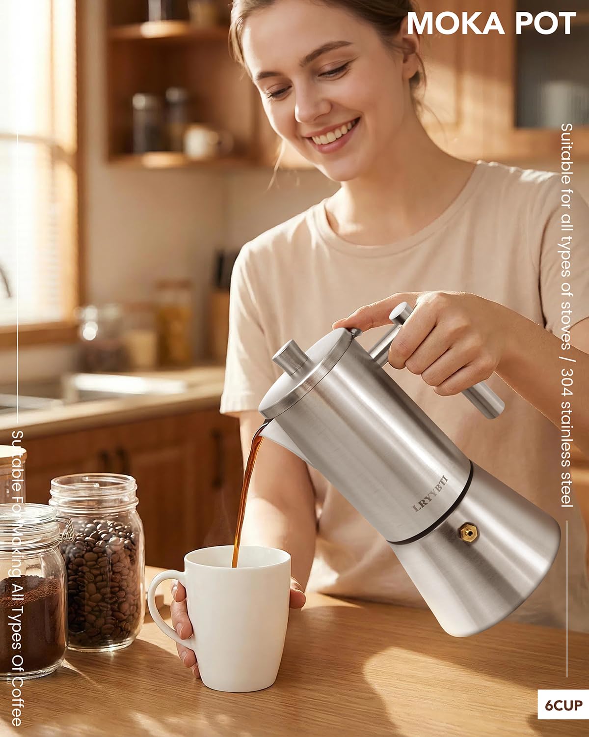 6 Cup Stainless Steel Stovetop Moka Pot H947