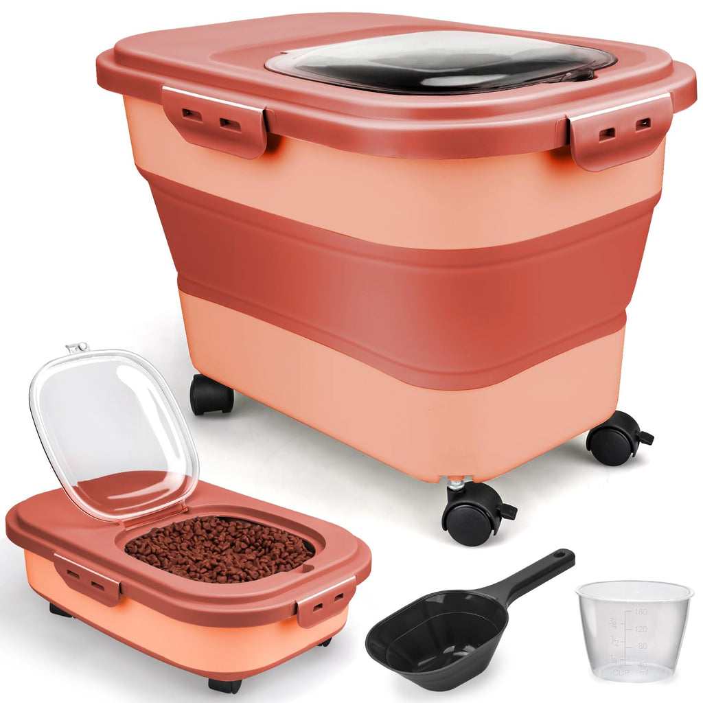 Collapsible Pet Food Storage Container with Wheel, Cup and Scoop T486