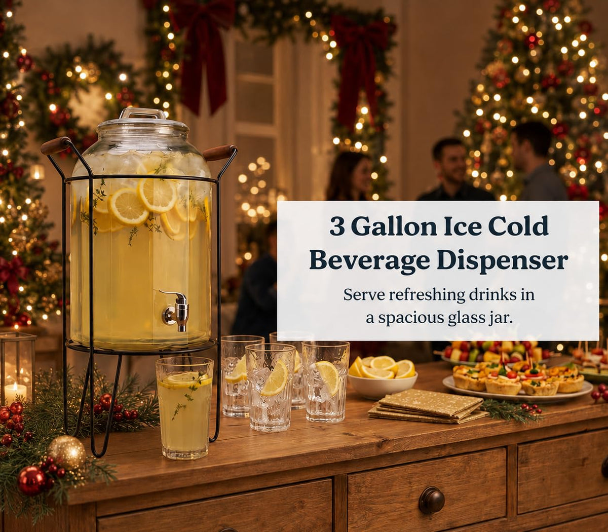 3 Gallon Glass Beverage Dispenser with Glass Lid and Metal Stand U687
