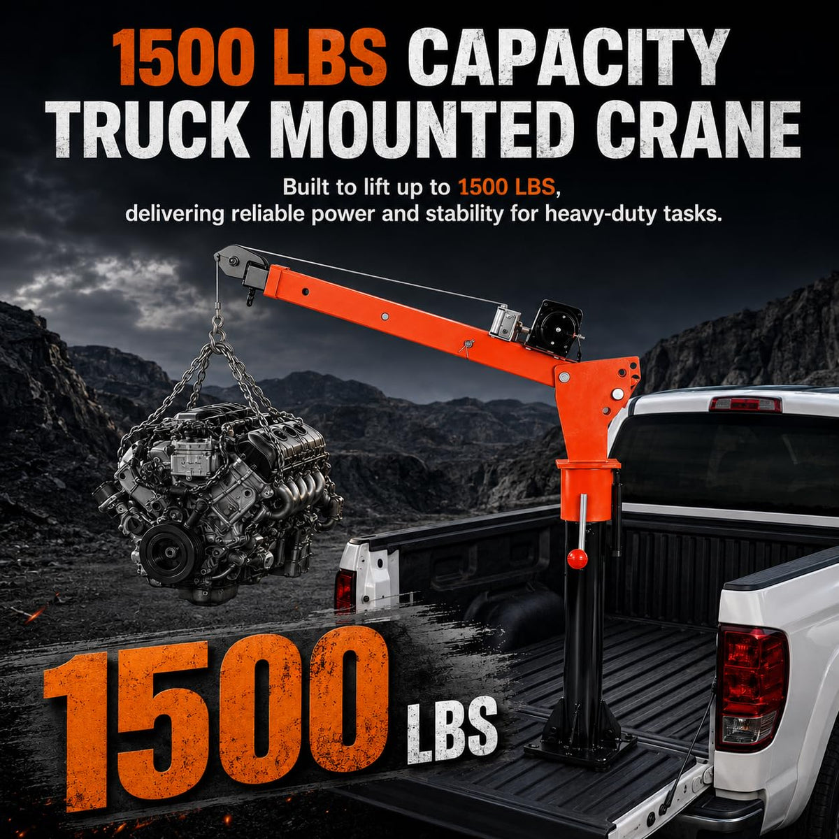 1100 LBS Truck Bed Crane with 3500 LBS 12V Electric Winch S76155