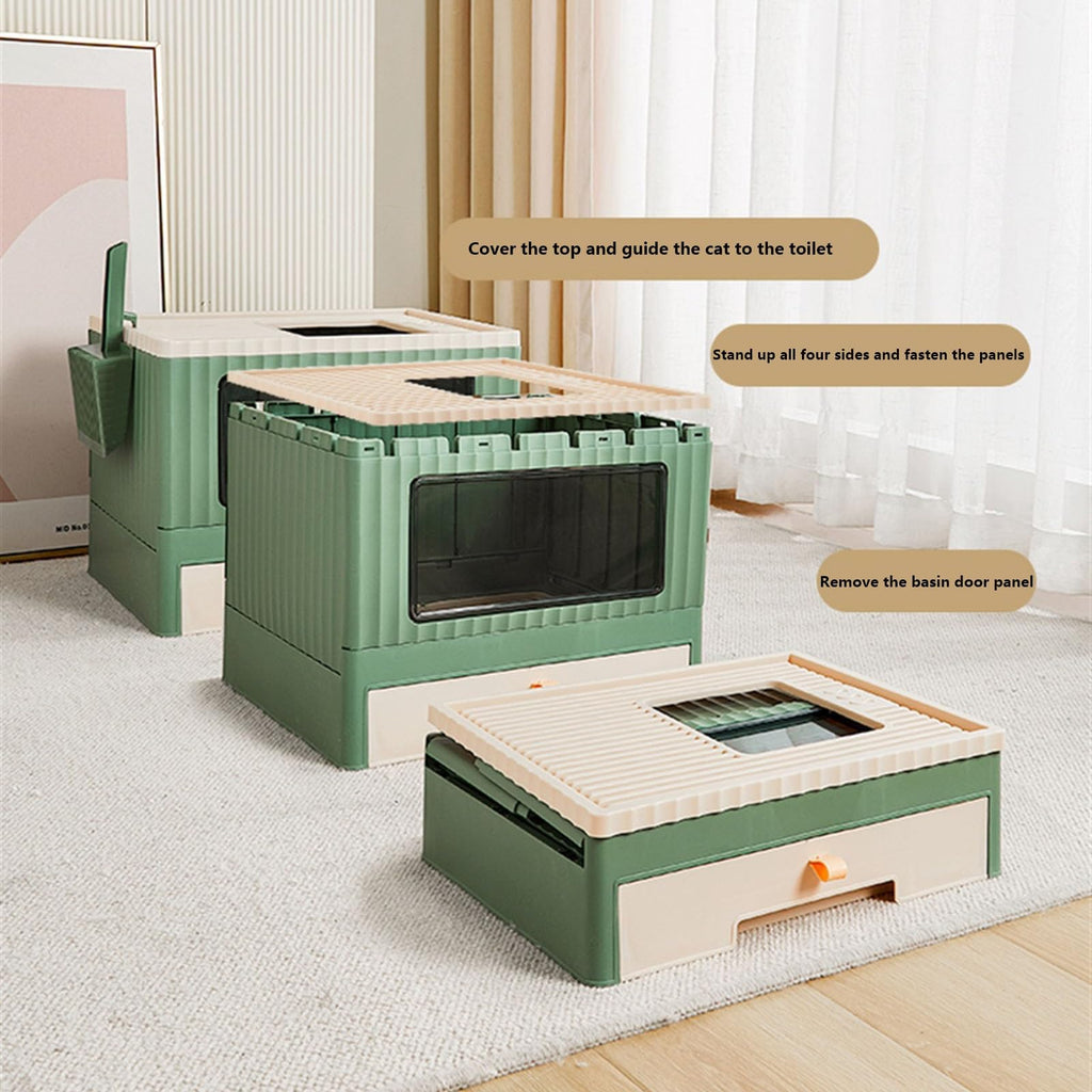 Foldable Top Entry Cat Litter Box with Lid I466