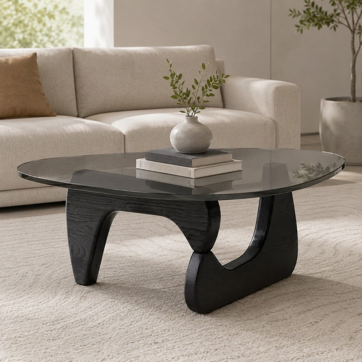 Glass Coffee Table with Wood Grain Base V99241
