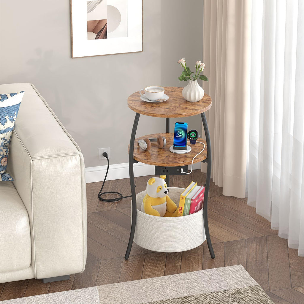 3-Tier Round End Table with Charging Station J854