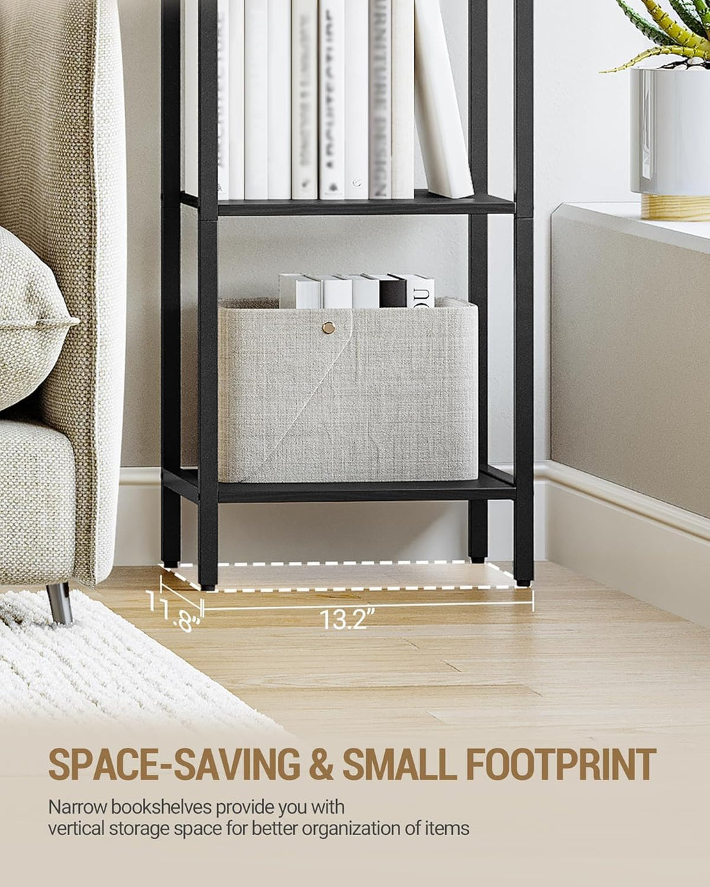 Narrow Bookshelf with Steel Frame R944