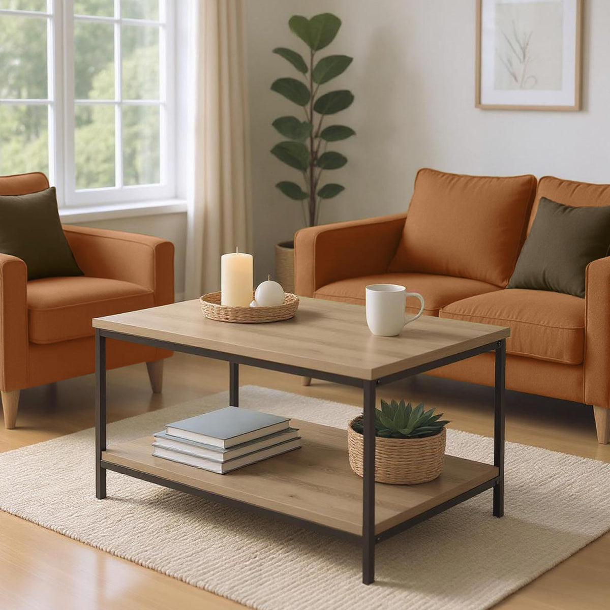 Rectangular Wooden Coffee Table with Bottom Shelf S138222