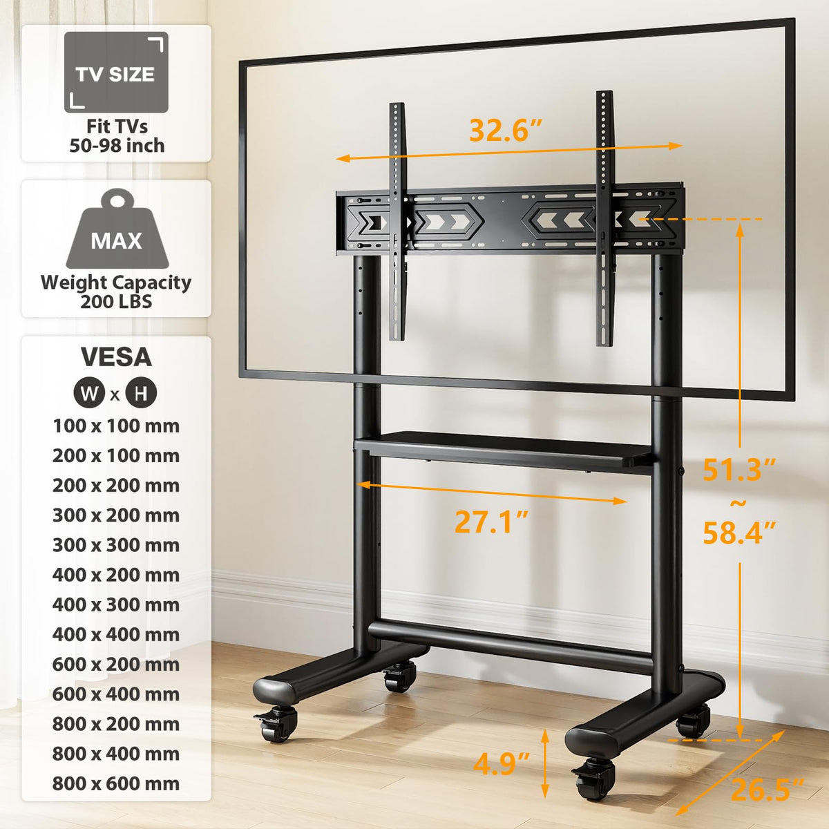 Heavy Duty Rolling TV Stand for 50-98 Inch TVs R4345