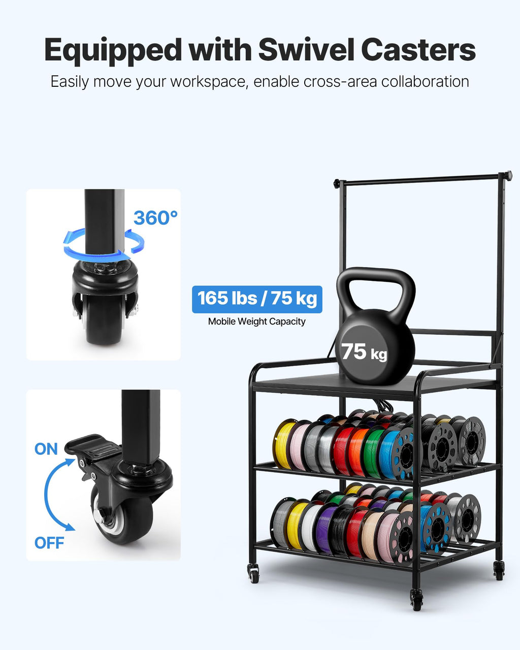 3-Tier Filament Storage Rack with Wheels Y1137