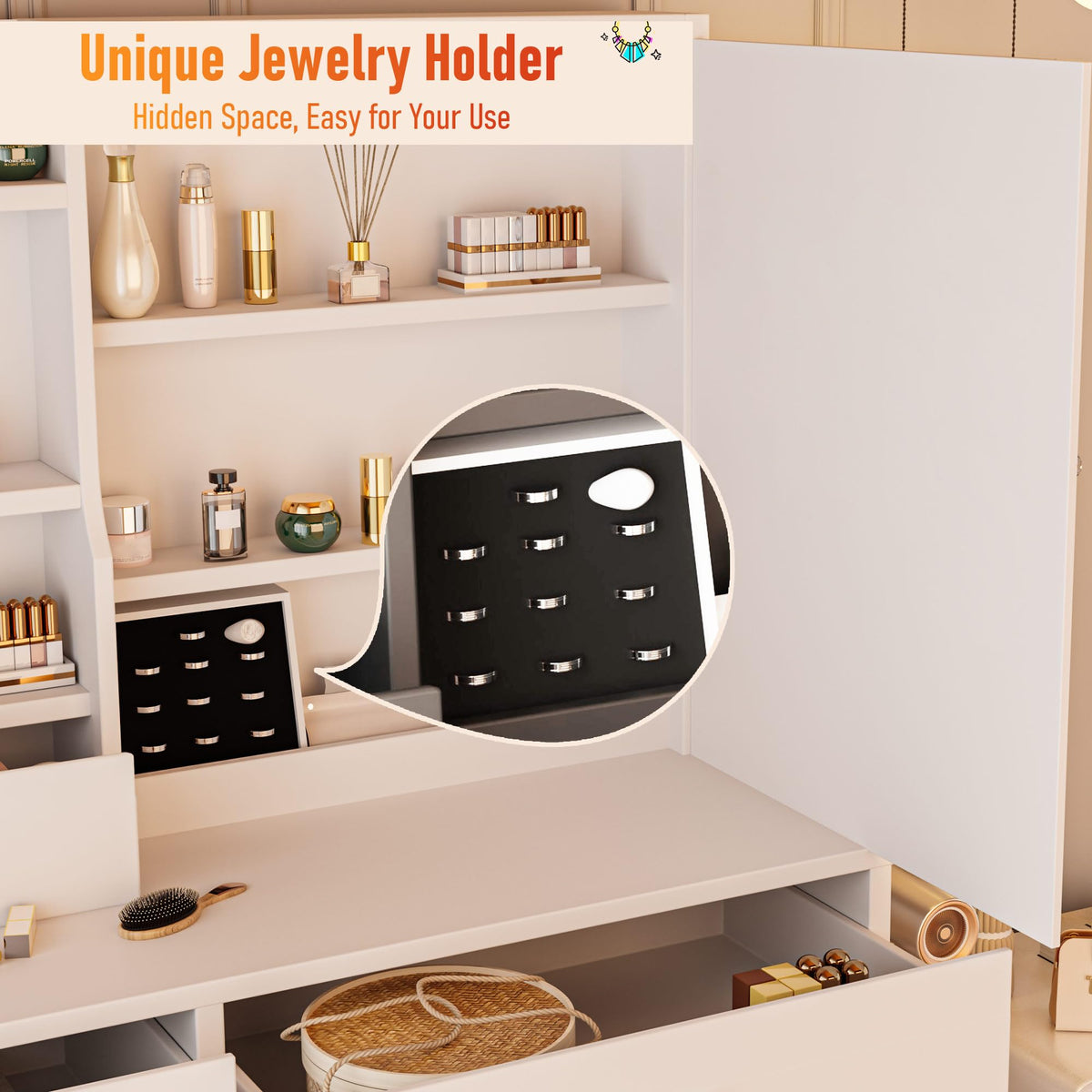 White Makeup Vanity Desk with LED Lights Mirror J70154