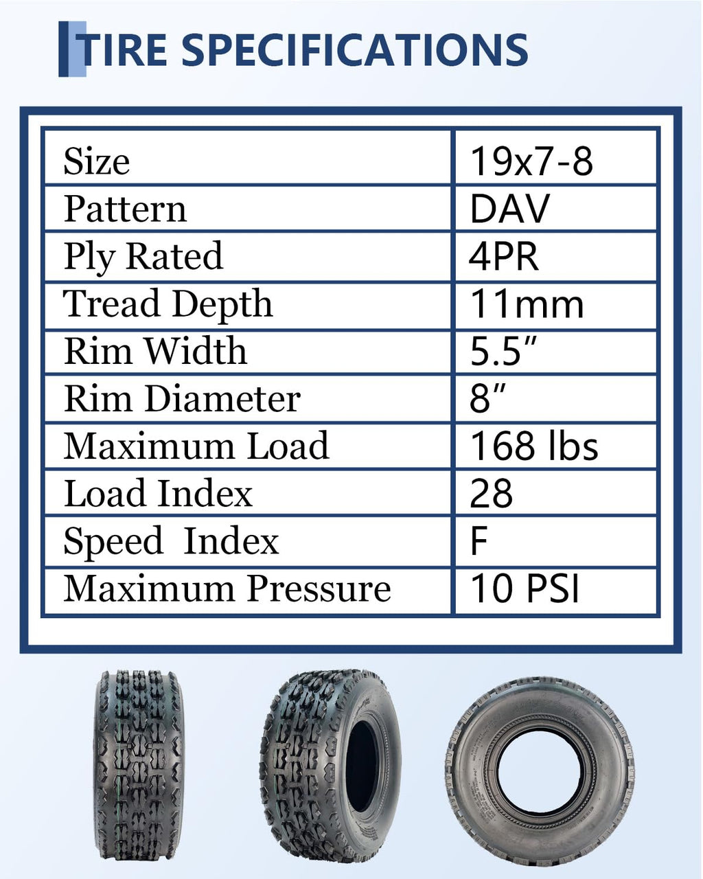 19x7-8 4 Ply Tubeless All-Terrain Tires Set of 2 U741460