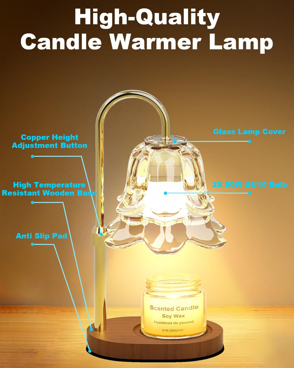 Dimmable Height Adjustable Candle Warmer Lamp with Timer T348