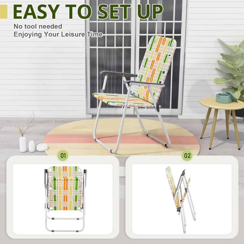 Set of 2 Webbed Folding Beach Chairs Yellow & Green S39423