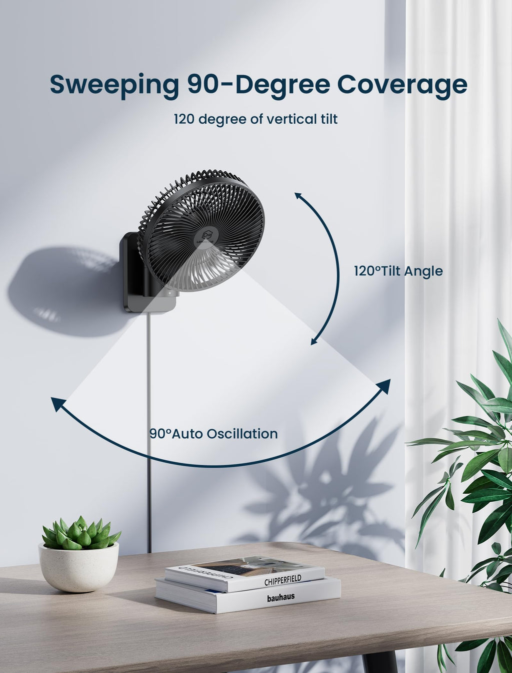 8.5-Inch Quiet Wall-Mounted Oscillation Fan with Remote & Timer C213045