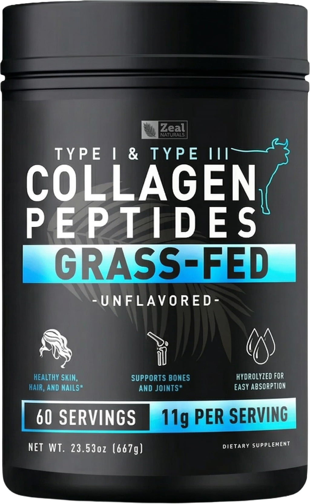 Hydrolyzed Collagen Peptides Powder, 10g Protein, Unflavored, 23.53 oz H17254