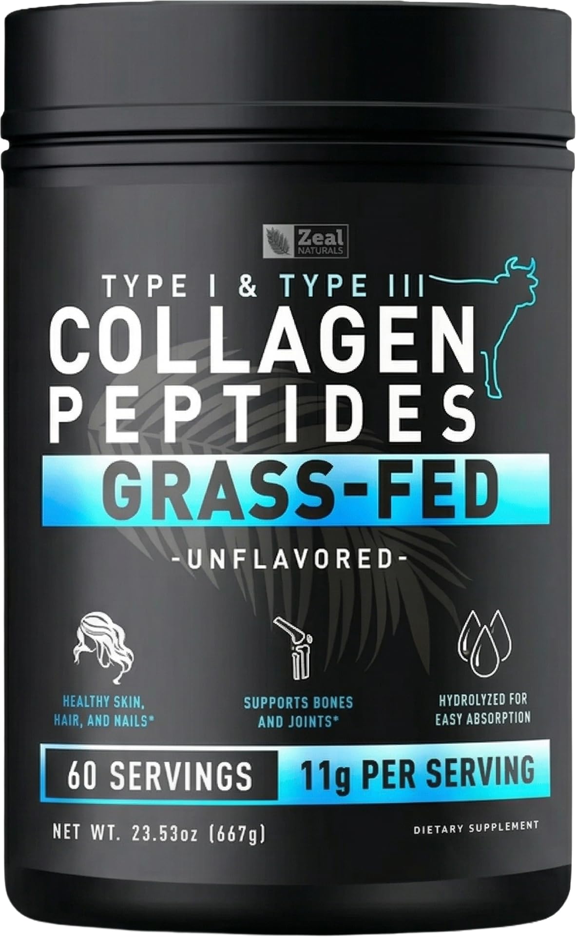 Hydrolyzed Collagen Peptides Powder, 10g Protein, Unflavored, 23.53 oz H17254