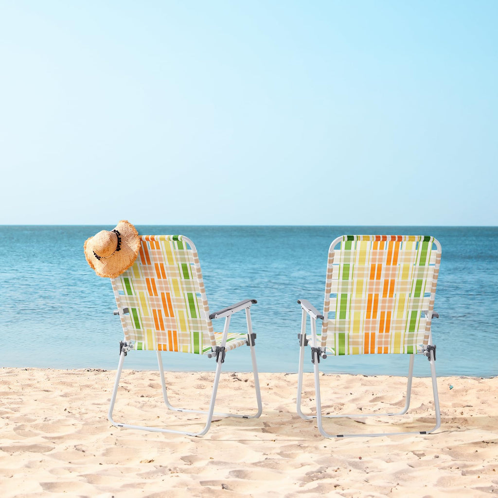 Set of 2 Webbed Folding Beach Chairs Yellow & Green S39423