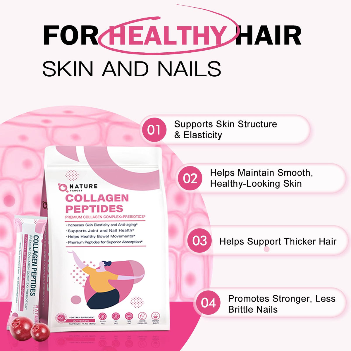 Multi Collagen Peptides Powder, 30 Stick Packs O34532