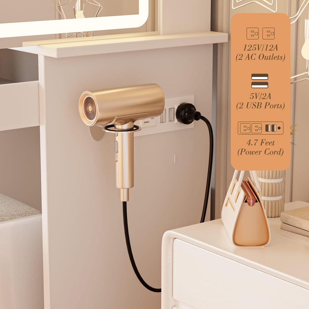 White Makeup Vanity Desk with LED Lights Mirror J70154