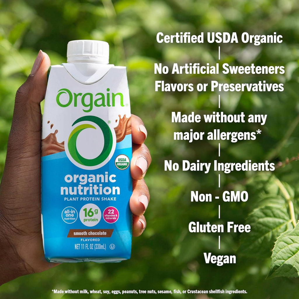 Organic Vegan Protein Shake Smooth Chocolate & Vanilla Bean 16g 11 Fl Oz T345599