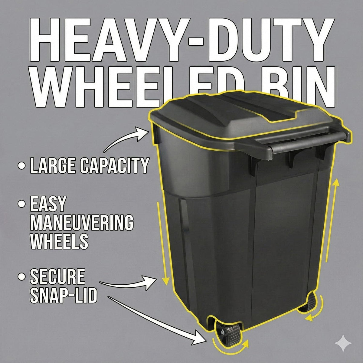45 Gallon Black Wheeled Trash Can with Lid C7393