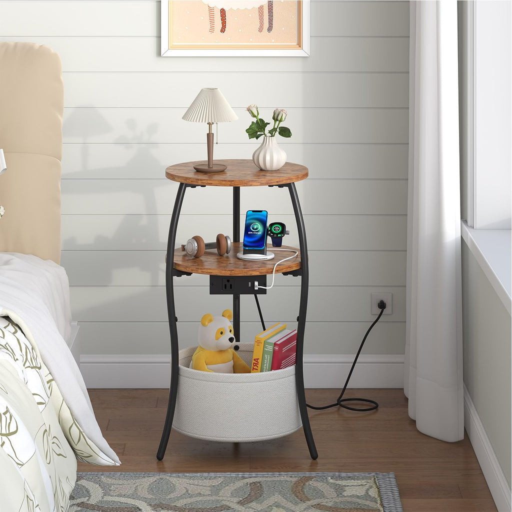 3-Tier Round End Table with Charging Station J854