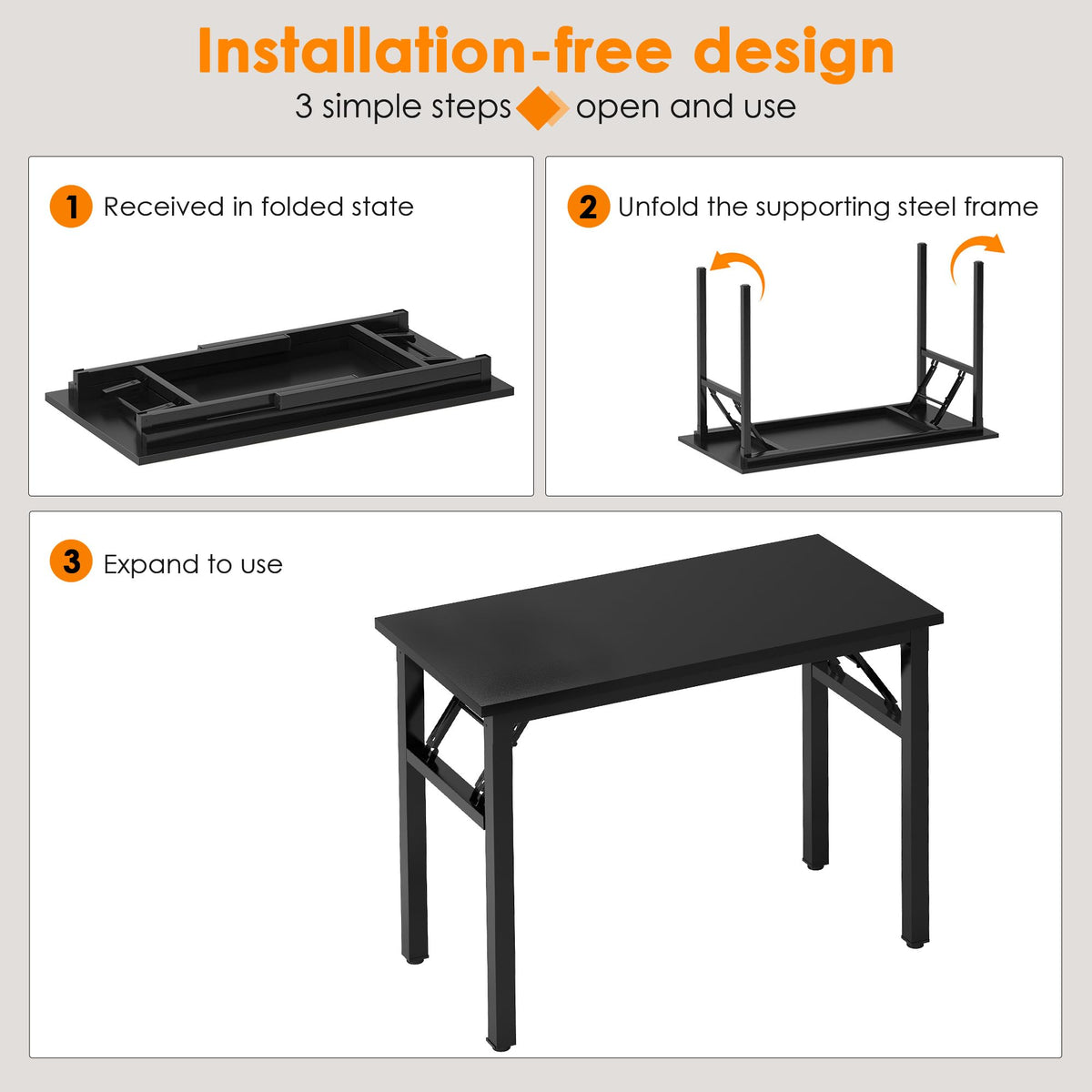 39.4 Inch Black Folding Computer Desk I5526