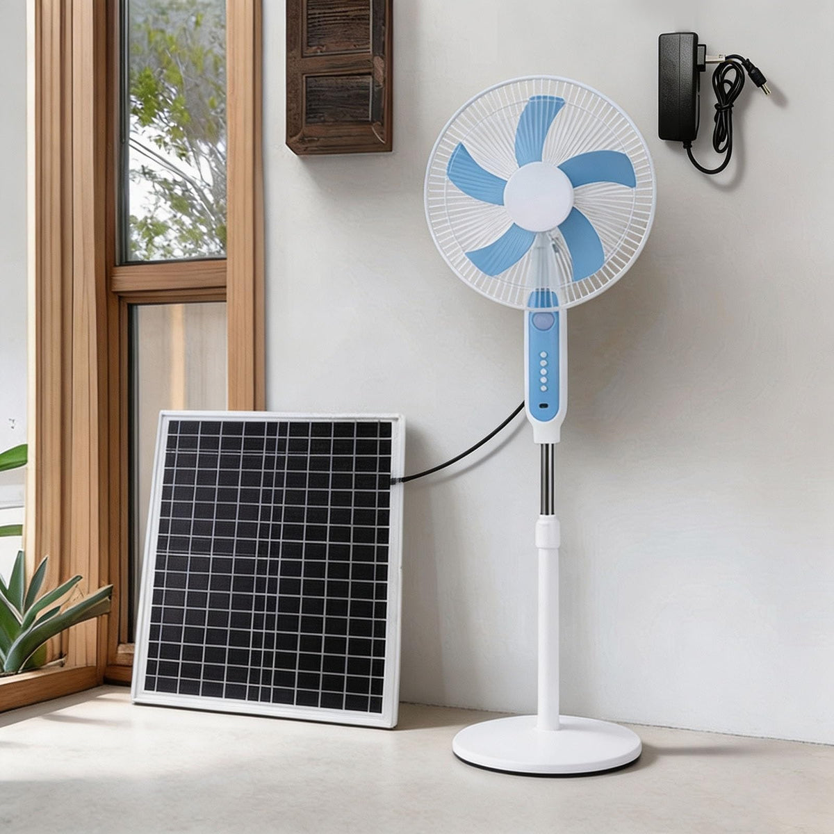 16 Inch Solar Powered Pedestal Fan with Solar Panel R80048
