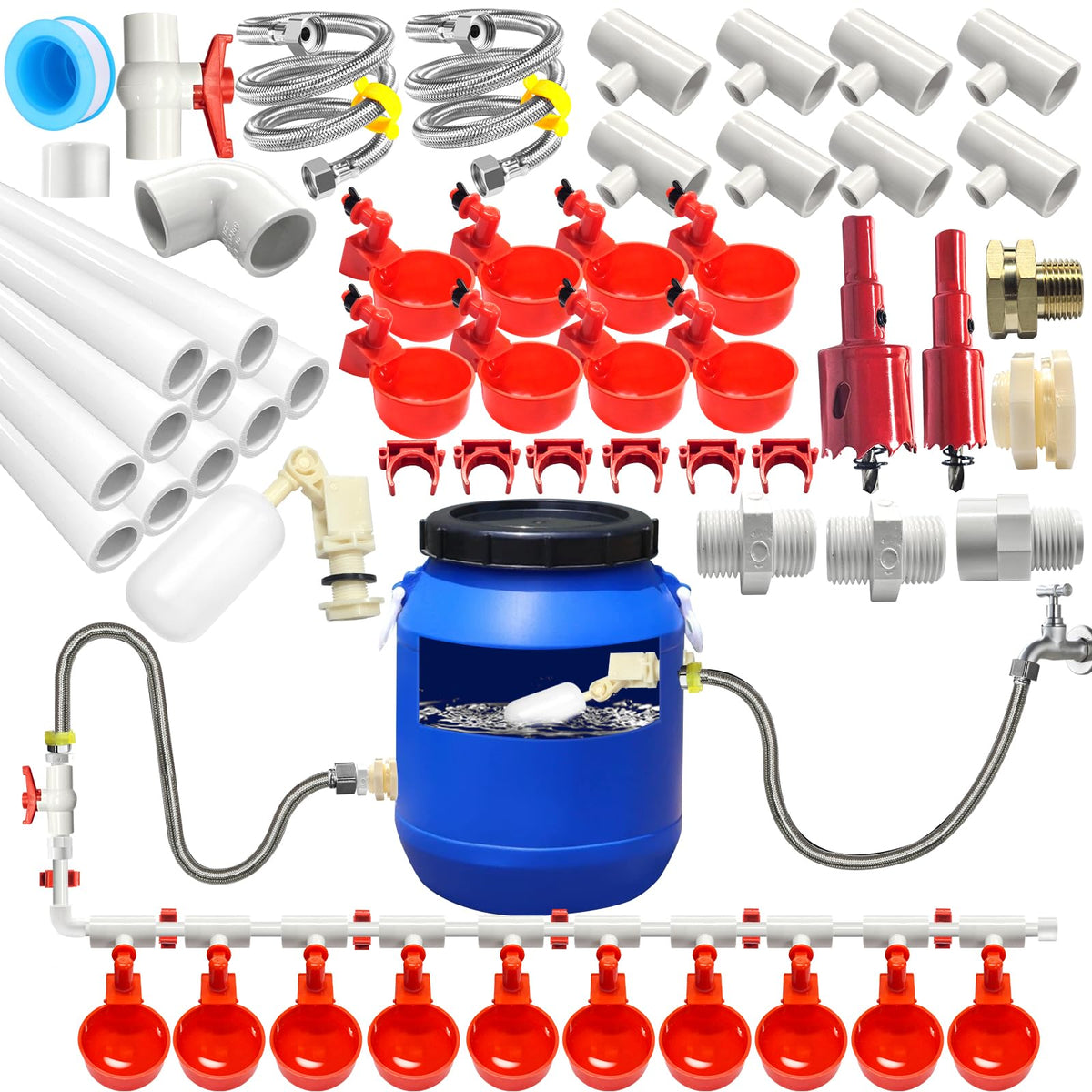 Automatic Chicken Waterer System Kit 58 PCS H95682