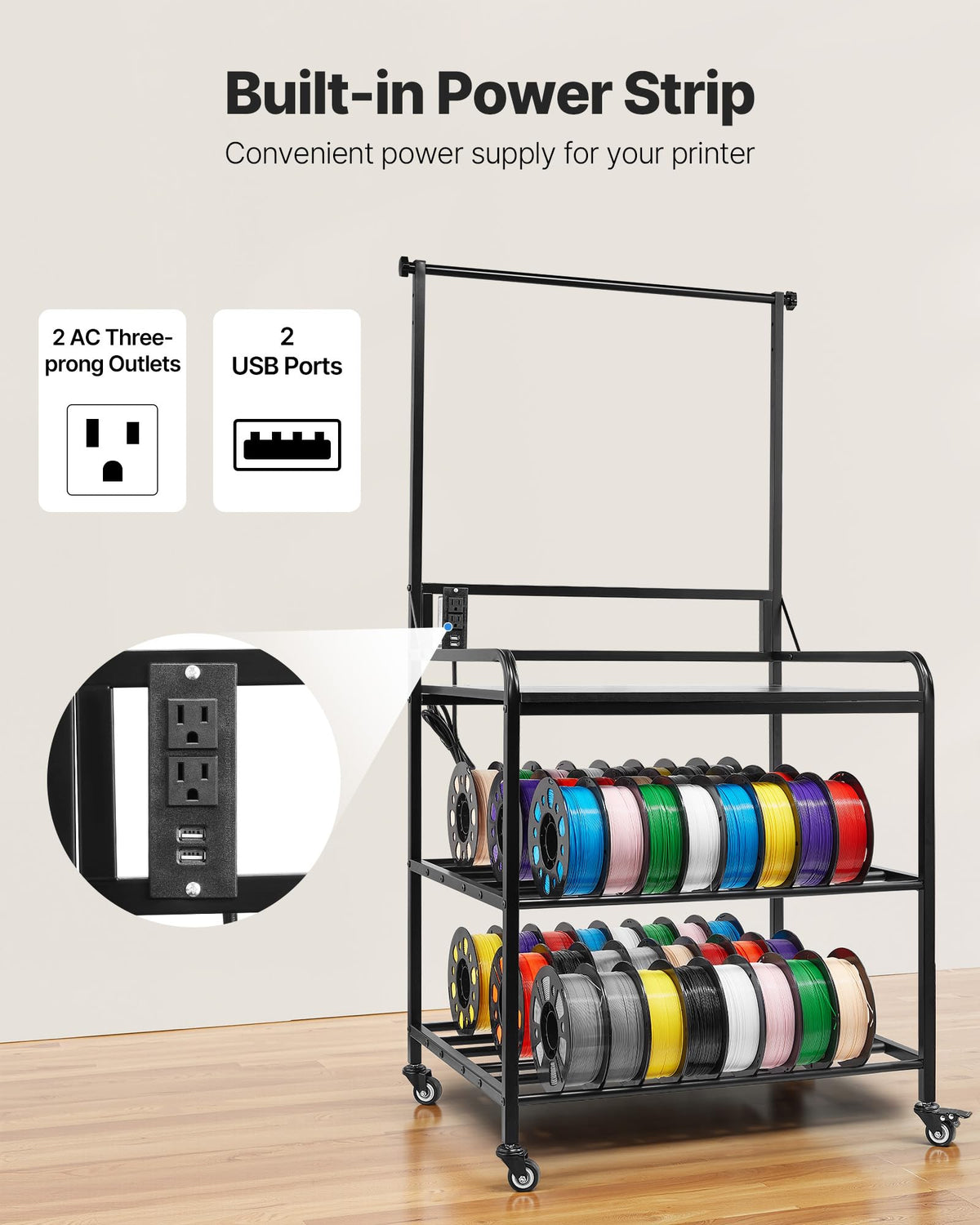 3-Tier Filament Storage Rack with Wheels Y1137