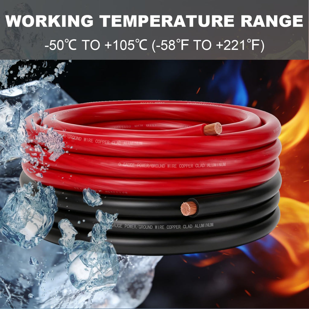 0 Gauge CCA Battery Cable 10FT Red 10FT Black X57289