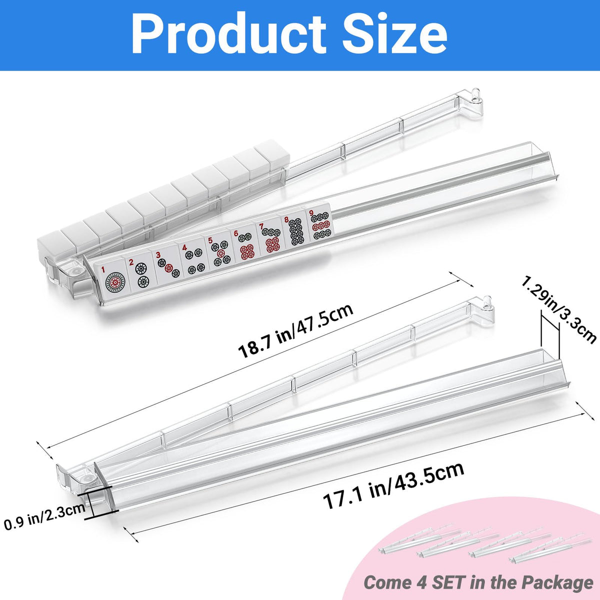 4PCS Clear Acrylic Mahjong Racks with Pushers Y45477
