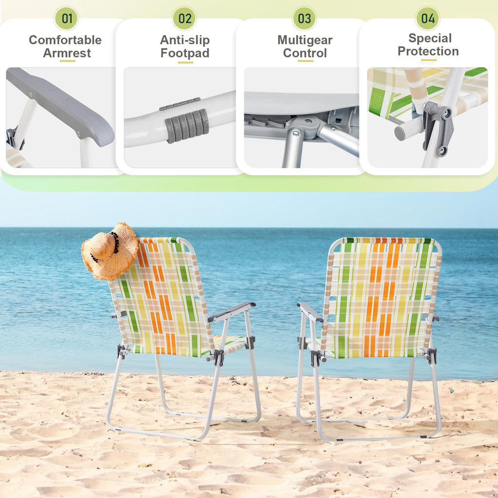 Set of 2 Webbed Folding Beach Chairs Yellow & Green S39423